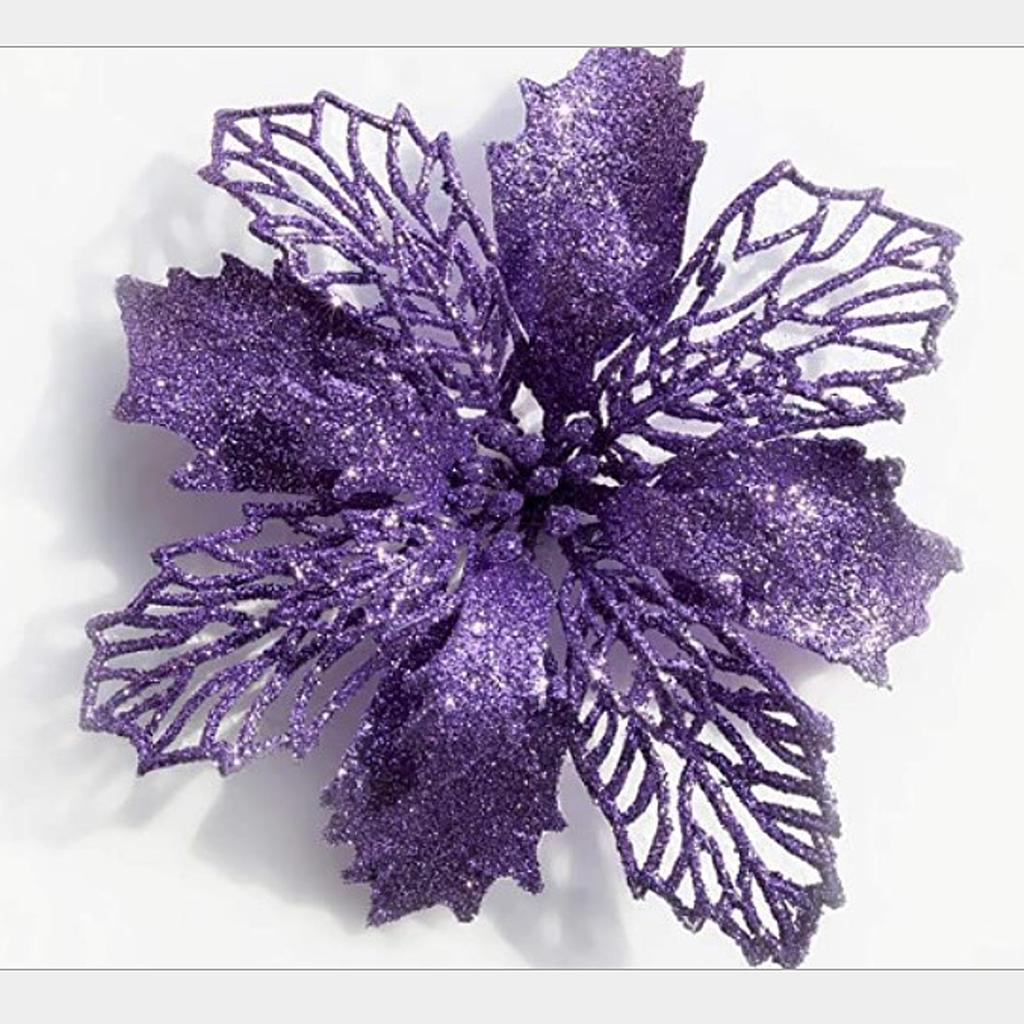 10Pcs Glitter Poinsettia 9cm Artificial Flowers Christmas for Wedding Party Wreath Decoration Black