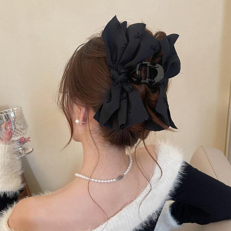 Korean Fashion Bow Hair Clips for Women Acrylic Cloth Hairpin Claw Large Shark Clip Elegant Temperament Hair Accessories New