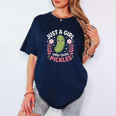 Just A Girl Who Loves Pickles Graphic T-shirt | Funny Graphic Pickle T-shirt