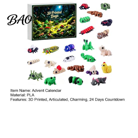 Holiday Countdown Gift Box 2026 Christmas Advent Calendar, 24 Days 3D Printed Insect Fidget Toy PLA Material Safe Toys Pcs Mini Articulated