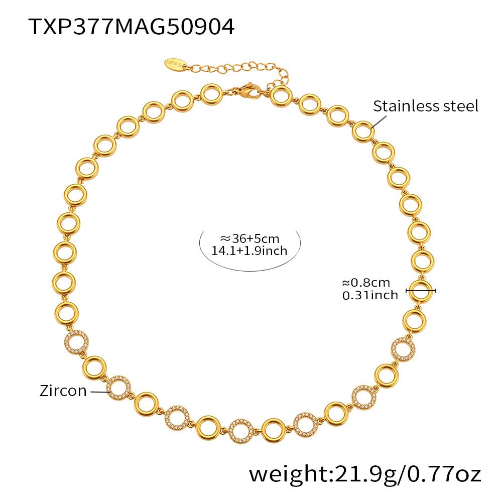 3 Models Zircon Circle Link Chain Necklace Bracelet In Stainless Steel 18k Gold Filled Necklaces Matching Bracelets For Women