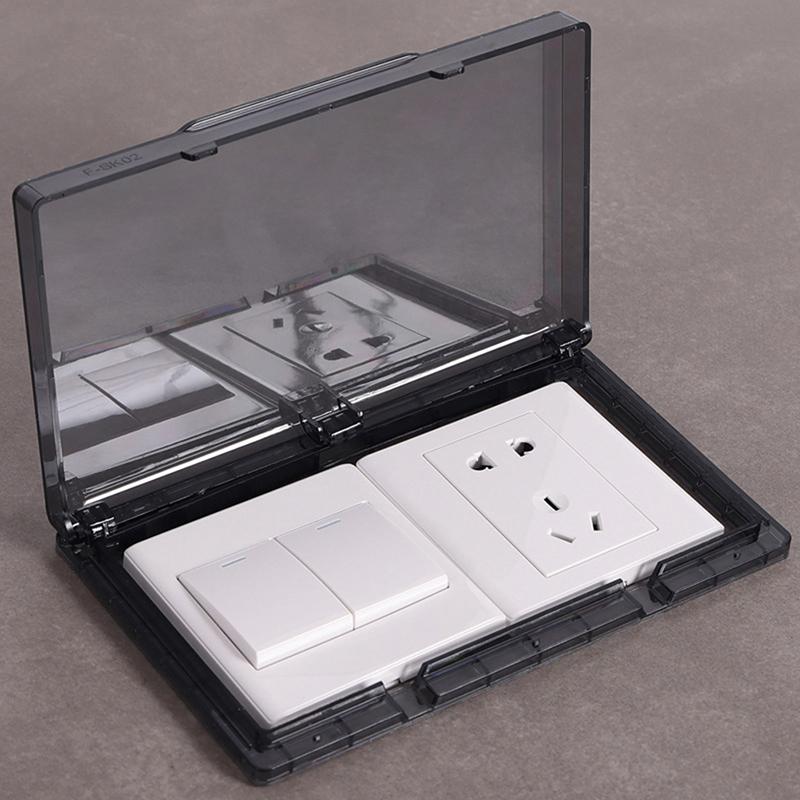 Tampa de Tomada Externa à Prova de Tempo Tipo 86 com 2 Módulos, Protetor de Tomada Elétrica Ultrafino de 26 mm, Preto, Branco, Transparente