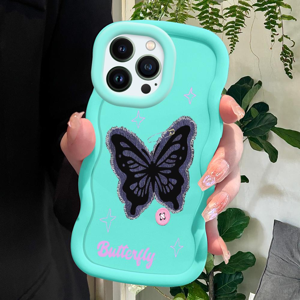 Czarny motyl etui na telefon iPhone 11 12 13 14 15 Pro Max 6 6S 7 8 Plus Xs Wave Edge odporne na wstrząsy gumowe etui ochronne