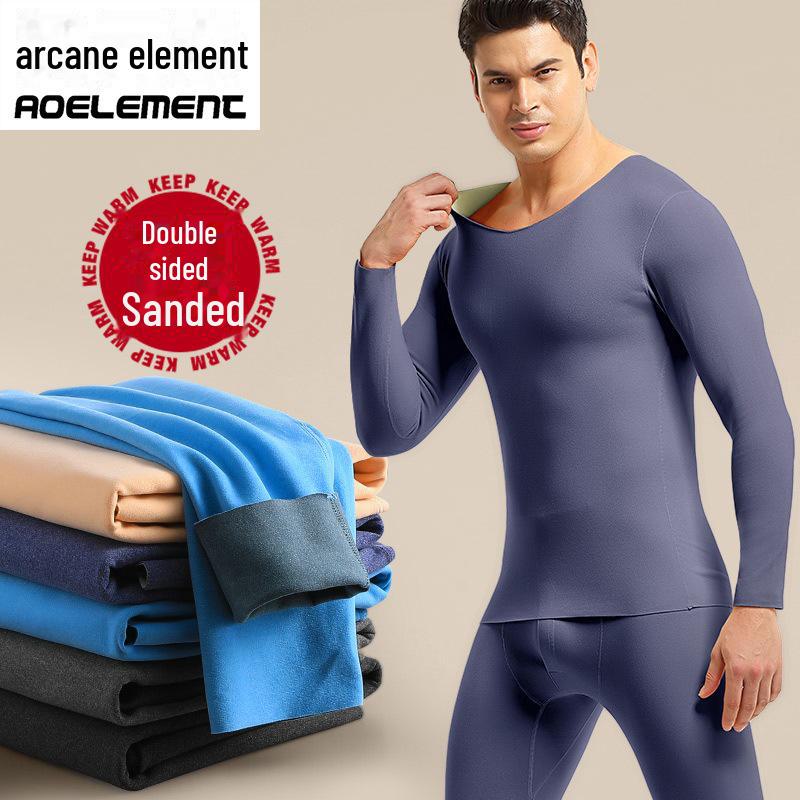 Herren Slim Fit Nahtloses Thermounterwäsche-Set: Samtgefütterte Hose und Unterhemd für Herbst/Winter