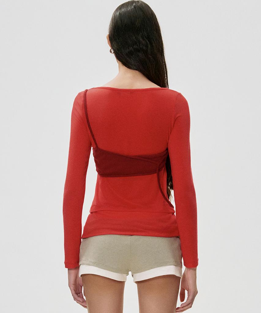 KIMZISU Twisted Bra Layer T-Shirt_Red