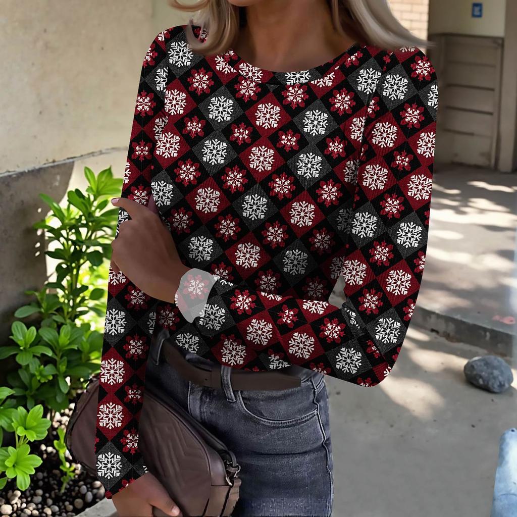 Damen Slim Bottom T-Shirt Mode Lässig Farbverlauf Druck Rundhals Pullover Langarm Top