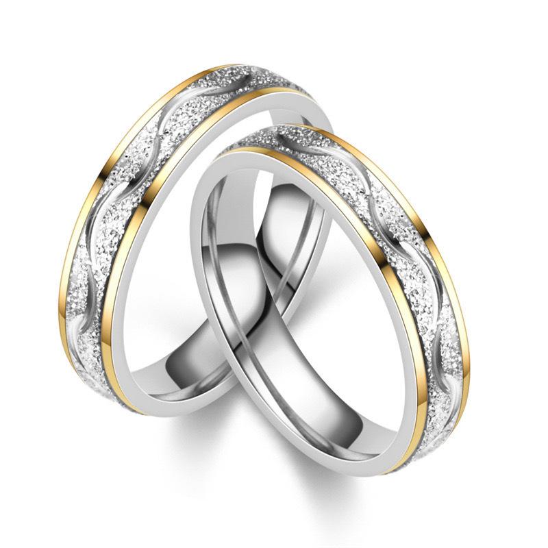 Hot Selling Stainless Steel Frosted Couple Rings For Women Men Zircon Valentine's Day Gifts Size 5-13