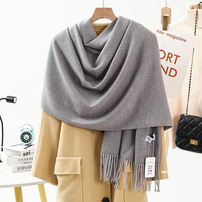 White Cashmere Scarf: Thickened, Solid Color, Versatile for Women & Men, Perfect for Autumn & Winter