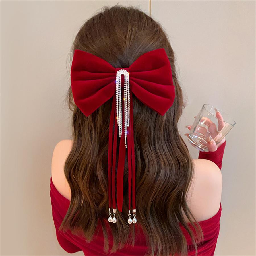 Neuer roter Kristallschleifen-Kopfschmuck für Damen Braut Verlobung Hochzeit Haarnadel Haarspange Koreanische Mode High-End Haaraccessoires