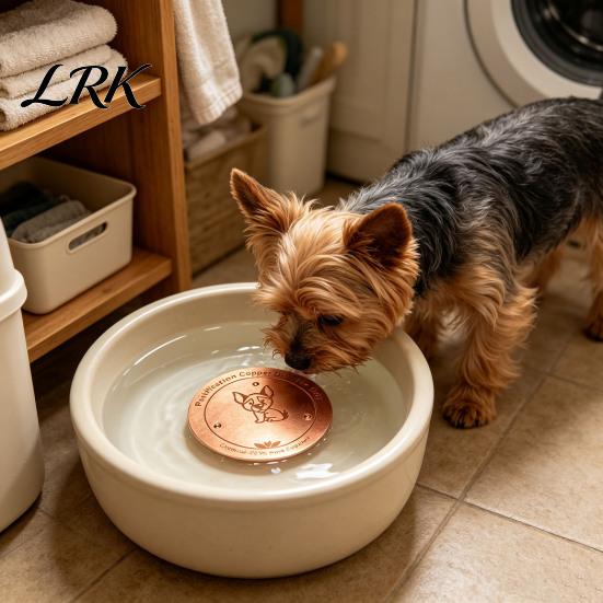 Pet Water Bowl Accessory Copper Disc Purification for Dog, 4-Inch Diameter Pure Disc, Slimy Scale Removal with 3-Point Support Dog Dispenser