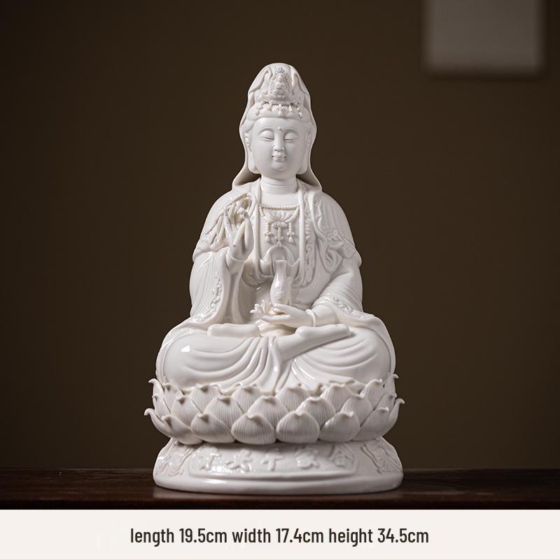 White Ceramic Lotus Guanyin Buddha Statue Incense Burner with Lamp for Home Decor