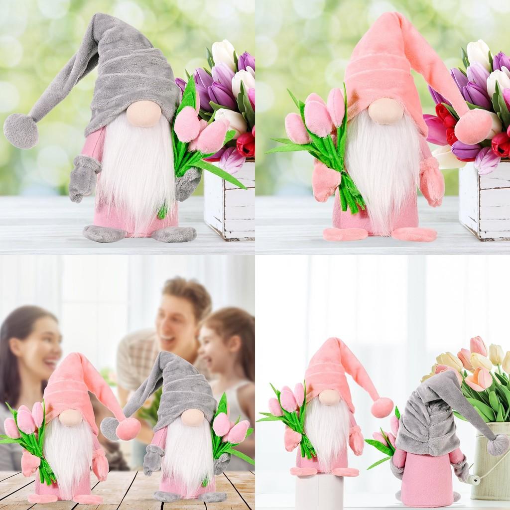 Entzückende graue und rosa Plüsch-Tulpenpuppe für den Muttertag, Geburtstag, Heimdekoration