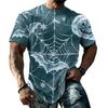 Men's Halloween Vintage Short Sleeve T Shirt Loose Fit Breathable Summer Sports Streetwear Casual Everyday Top with Spider Web Bat Moon Print