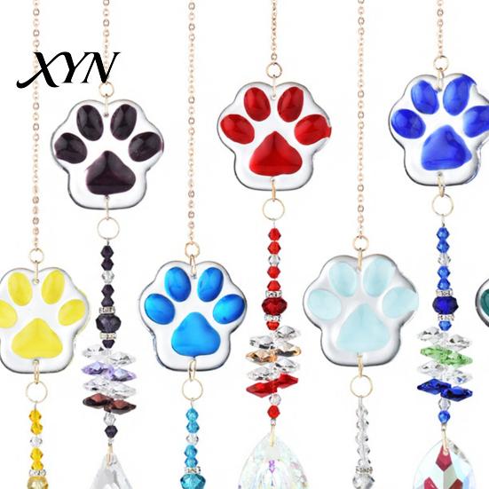Wind Chime Pendant Crystal Cat Paw Chimes, Suncatchers for Windows Hanging, Multi-color Beaded Prism Rainbow Maker Indoor Outdoor Home Garden
