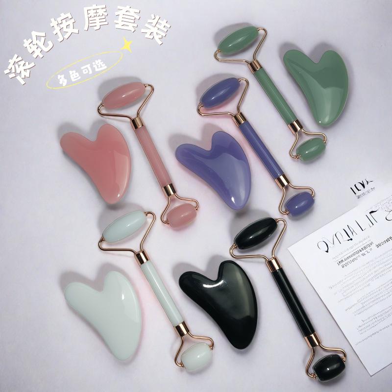 Rose Quartz Heart-Shaped Double-Headed Facial & Body Roller and Gua Sha Massage Set