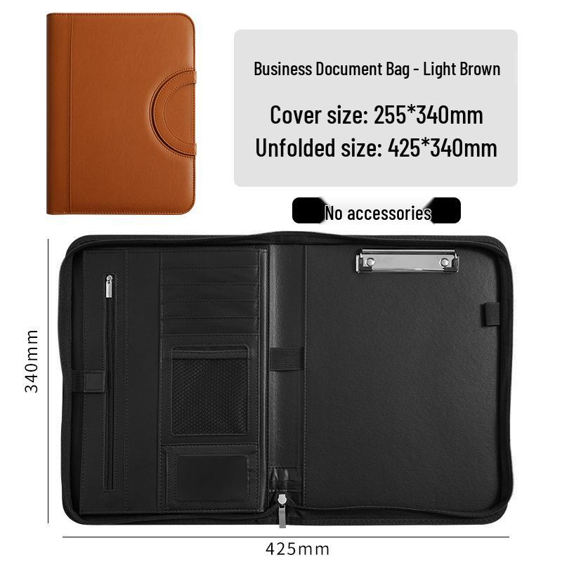 A4 Multifunction Leather Zipper Briefcase Binder with Clipboard