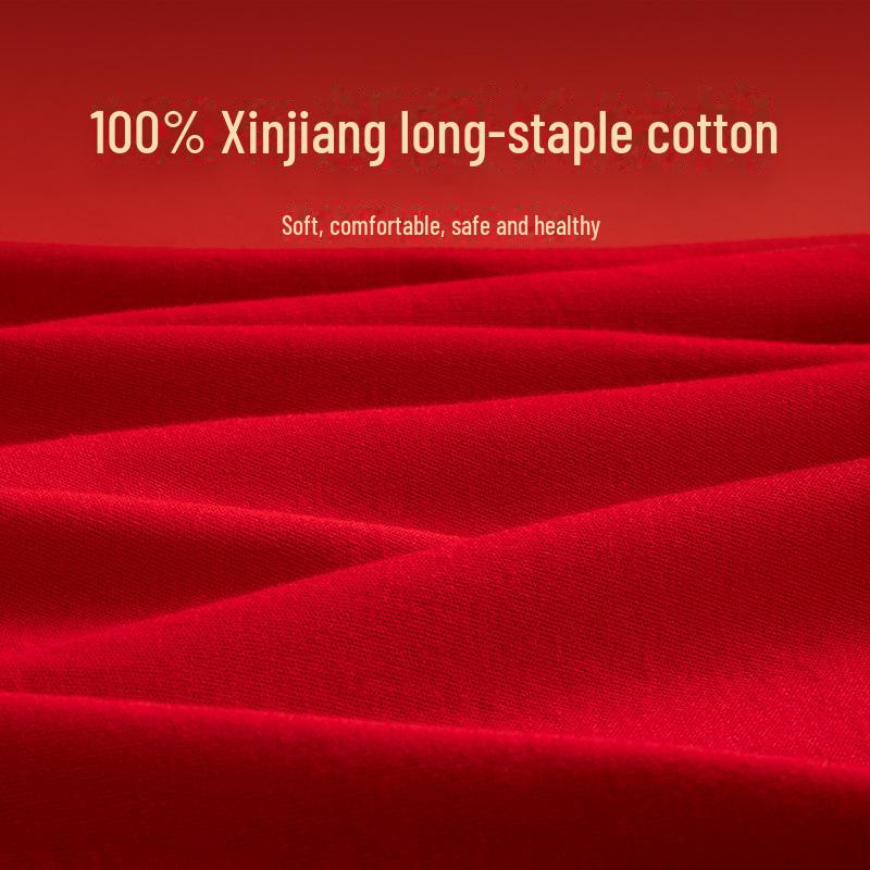 Men's 2024 Dragon Year Slim Fit Red Cotton Autumn Pants