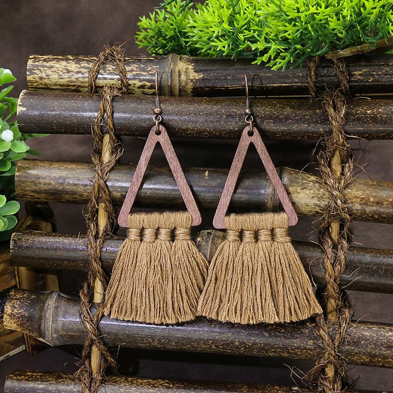 Vintage Ethnic Bohemian Drop Dangle Earrings For Women Wooden Tassel Pearl Beaded Geometric Leaf Flower Round Boho Earrings