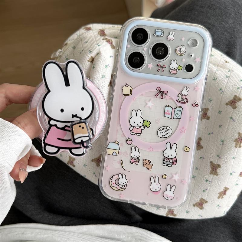 

Little Rabbit Magnetic Cartoon Notebook Phone Case for iPhone 17/16 Pro Max/15 Pro - Girly Heart Design Apple 17 Pro