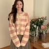 Autumn Striped Round Neck Knitted Cardigan Women Sweater Fashion Long Sleeve Loose Short Sweaters Jacket Women Slim Fit Winter Female Cardigans 25565