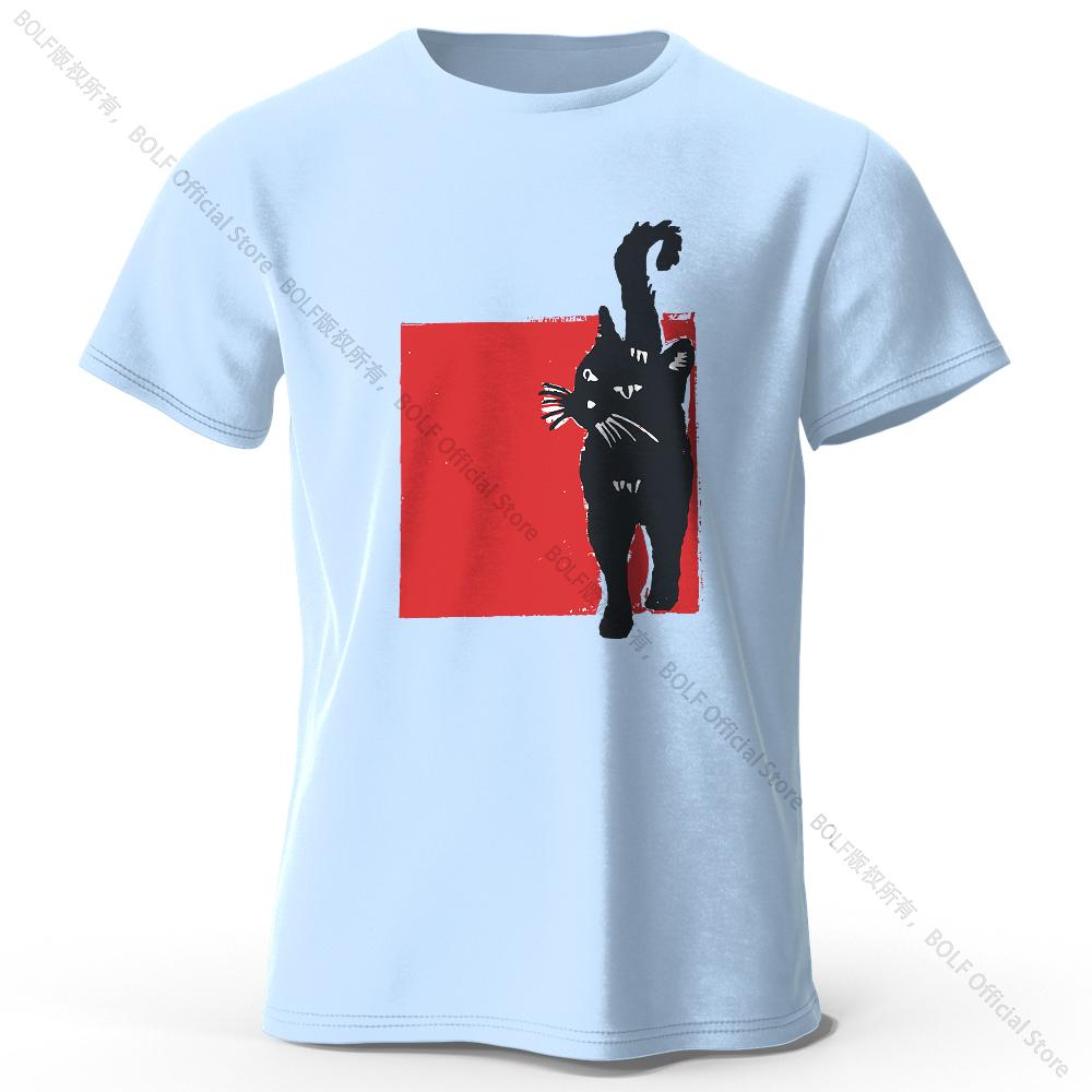 Hand-Drawn Cat Illustration Print 100% Cotton T-Shirt, Soft & Breathable Round Neck Short Sleeve Tee, Unisex Artistic Style S