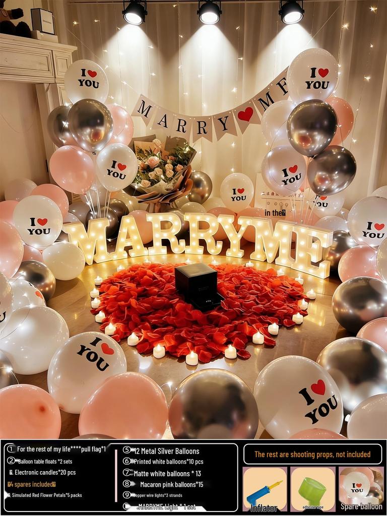 Anniversary Romantic Scene Decoration: Valentine's Confession Bedroom Proposal Balloon Wall Set