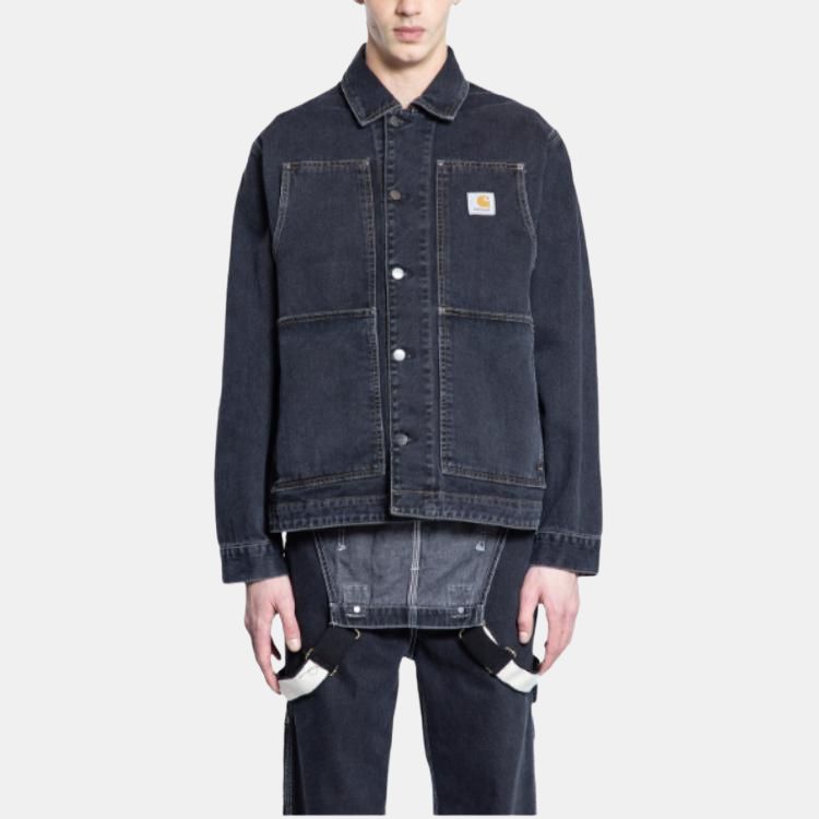 Carhartt WIP Logo Button-Down Long Sleeve Denim Jacket Men jackets Black I034866-89-06