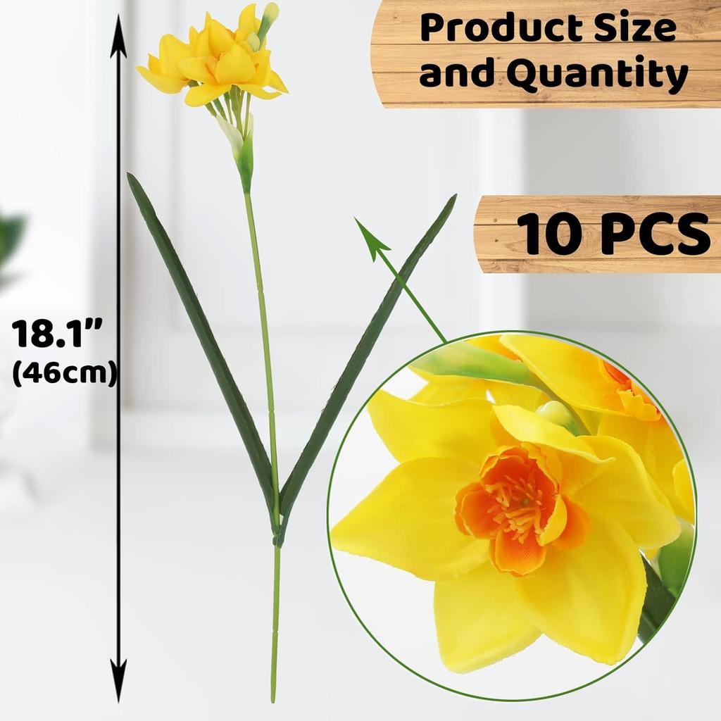Hananona 10 Pcs Artificial Daffodils Flowers Narcissus Faux Spring Flowers Fake Silk Daffodil Flower Arrangement for Indoor Outdoor Home Wedding
