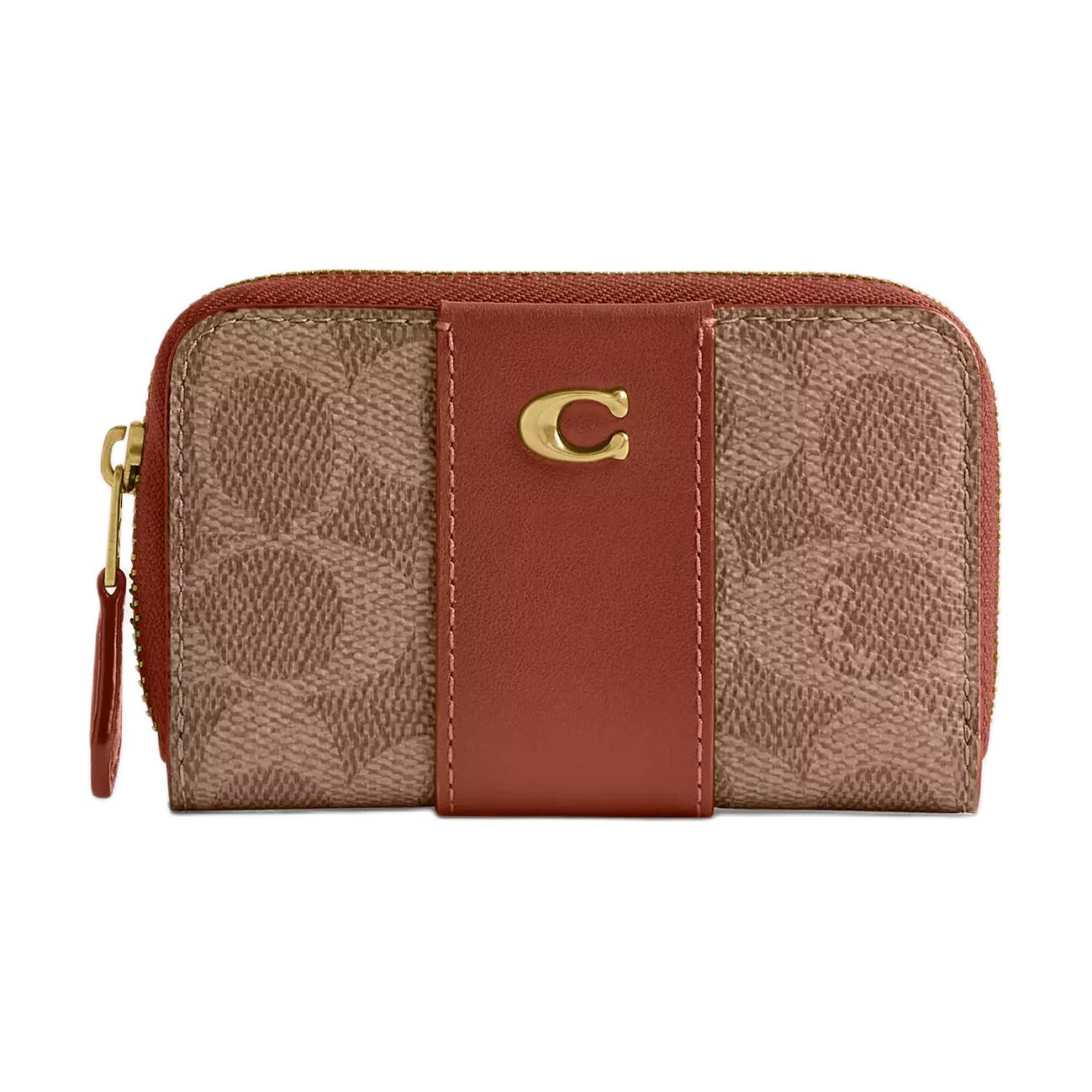 

New COACH Coated Canvas Card Holder Mini Women s Tan With Caramel CR552-B4XHG 10.9*2.0*7.1CM