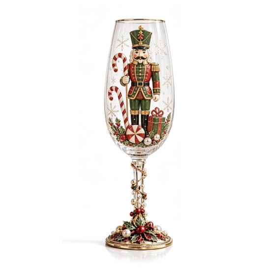 Regalo Stagionale Invernale Schiaccianoci di Natale Bicchiere da Champagne, 350ml Bicchiere Decorativo Vino Festivo Dipinto a Mano per Bicchieri Tavola Festiva E