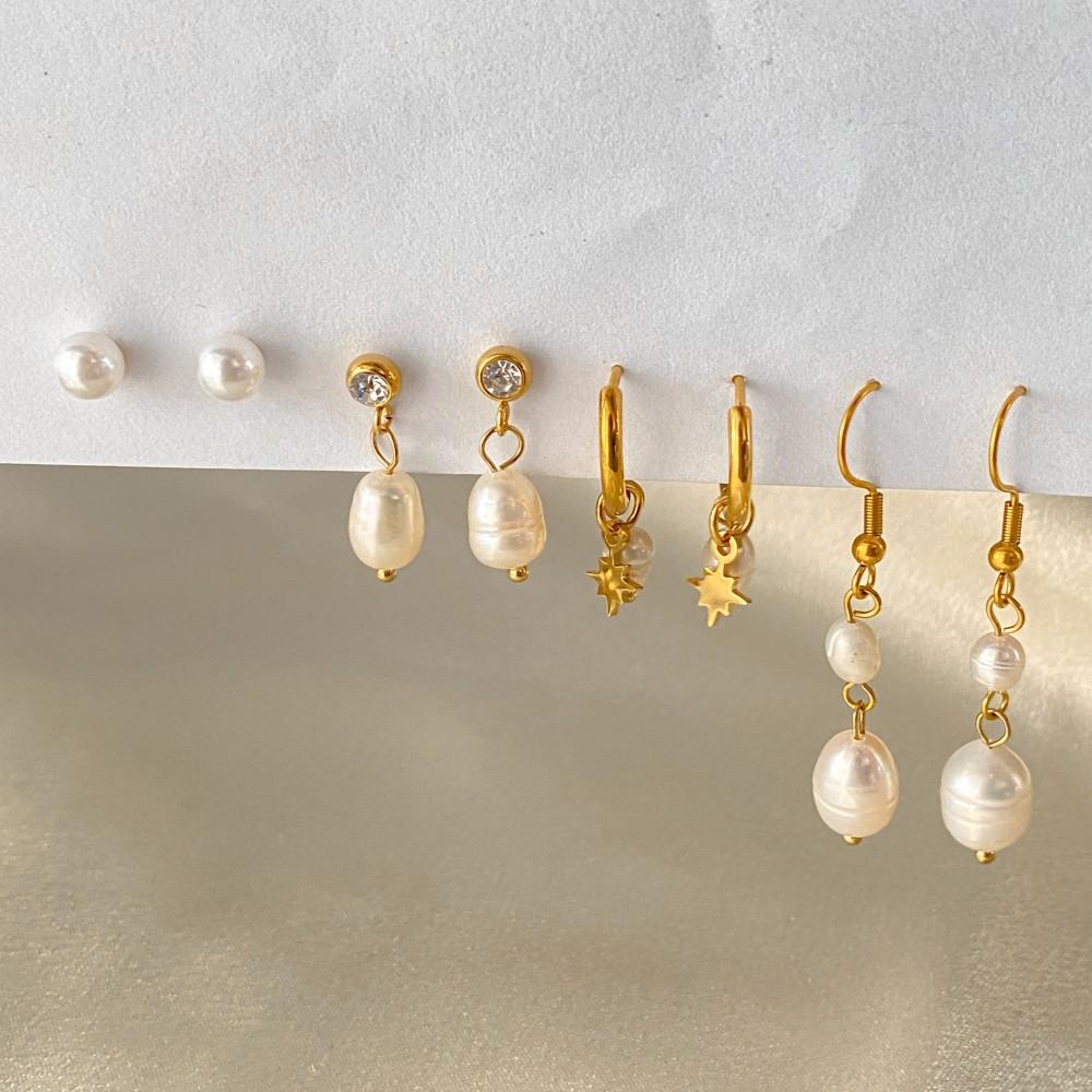 EMANCO Freshwater Pearl Earrings Stainless Steel Women's Jewelry Chain Drop Pierced Earrings Pearl Jewelry Set Gift Wholesale