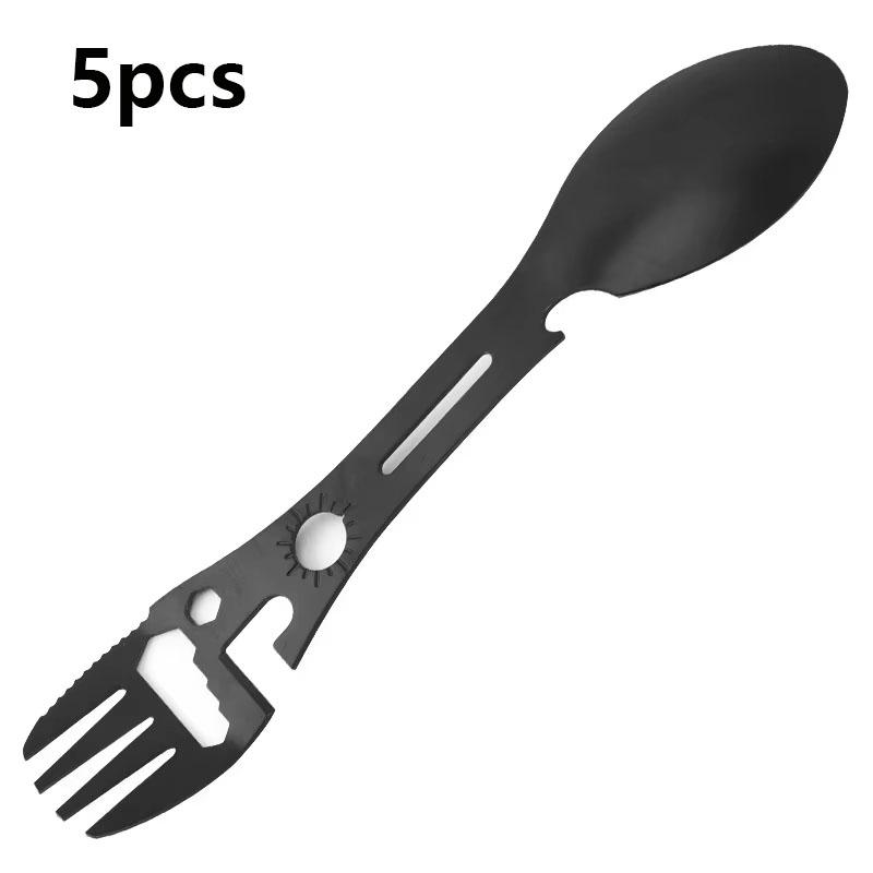 Multitool Spoon Fork 10-in-1 Outdoor Camping Tableware Portable Bottle Opener Survival Gear for Travel Hiking Picnic