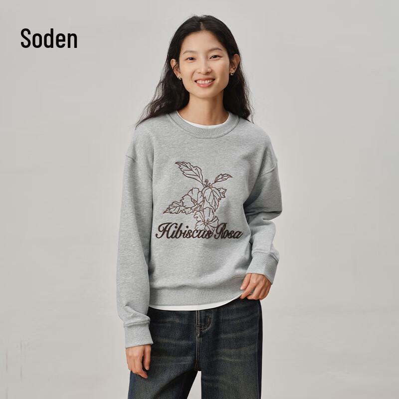 WHIteALLUSION Women s Embroidered Retro Round Neck Sweatshirt S