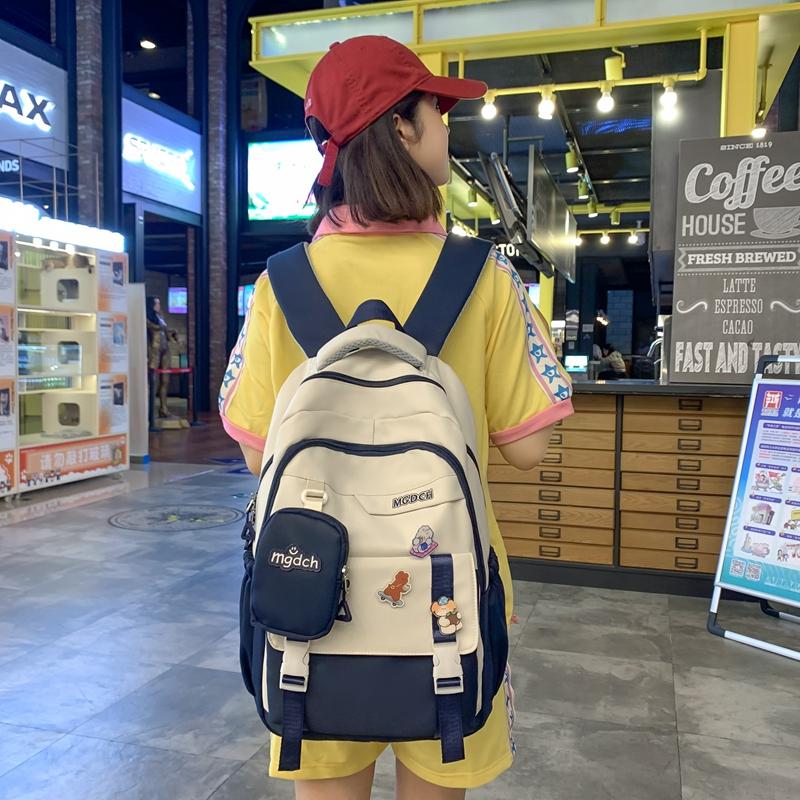 Female Color Block Backpack Student Campus Schoolbag Male Large Capacity Backpack with Coin Purse