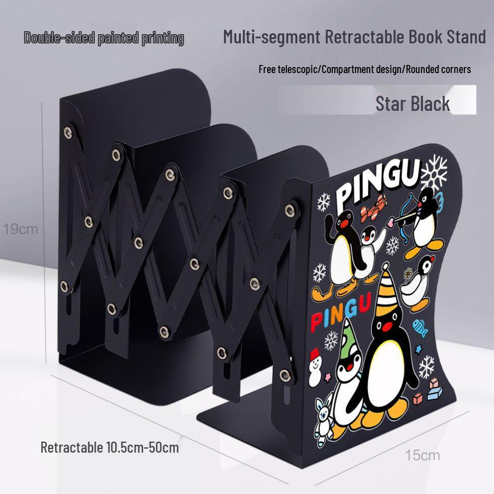 Pingu Penguin Desktop Organizer & Book Stand Thickened Metal Extendable Bookshelf
