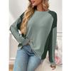 2025 Autumn New Round Neck Casual Loose Contrast Long-sleeved Waffle Top