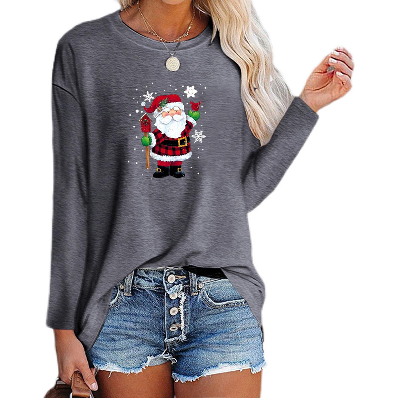 

Женская мода, повседневная футболка с длинными рукавами и рождественским принтом, топ M