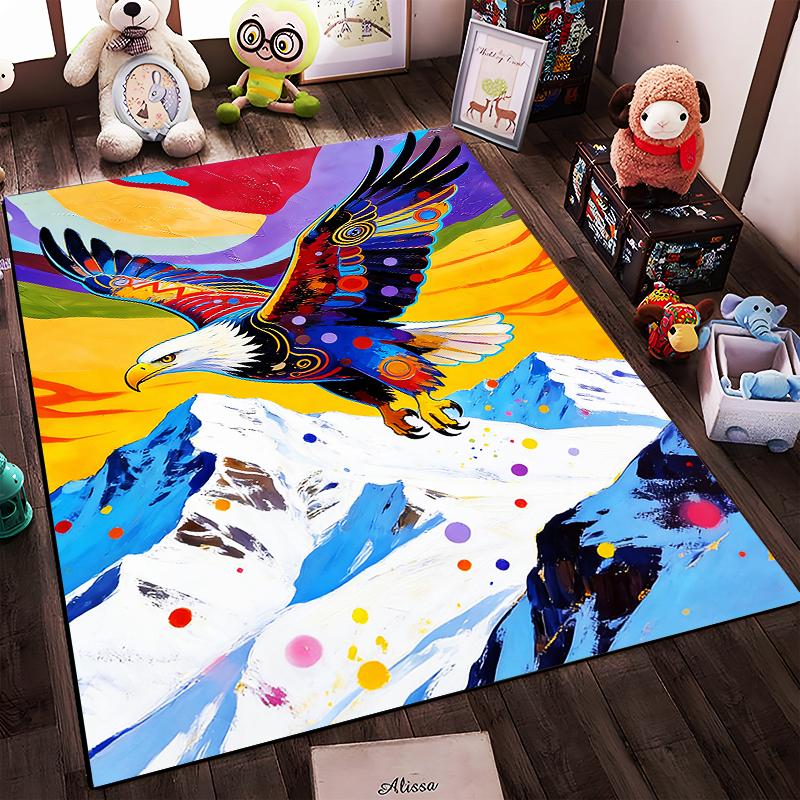 Colorful Bald Eagle On Mountain Peak Abstract Art Carpet Rug Suitable for Use As an Anti-slip for Living Room Bedroom Sofas