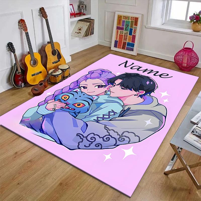 Benutzerdefinierte KPop Dämonenjäger Matte Personalisierter Name, Waschbarer Polyester-Eingangsteppich für den Innenbereich, Geschenk für Weihnachten, Ostern, Thanksgiving Day