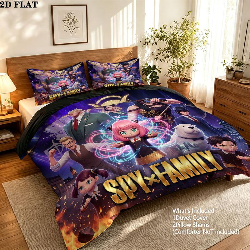 Spy Family Pattern Bedding Quilt Set Quilt Cover Pillowcase Home Birthday Gift(1 * duvet cover + 2 * pillowcase, without core)