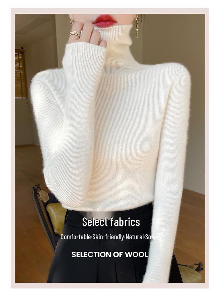 Women's High-Neck Slim-Fit Knit Sweater - 2024 Autumn/Winter Korean Style