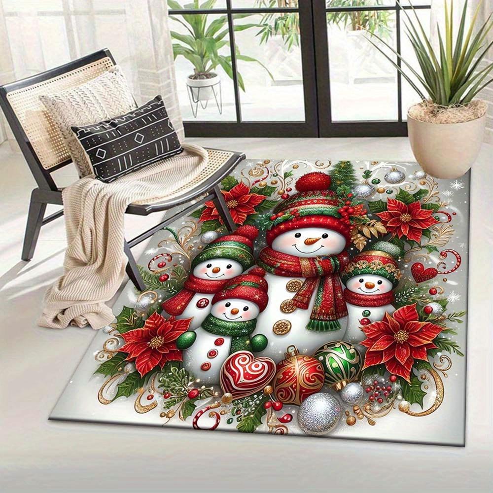1 Stück Schneemannfamilie Teppich, Rutschfest, Leicht zu reinigen, Fleckenbeständig, Perfekt für gemütliche Wohnzimmer, Schlafzimmer, Küchen, Büros und Ho