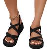 Thick-soled Wedge-heeled Lace-up Sandals for Women, Fashionable Round-toed Cross-strap Heightened Open-toed Women's Sandals 2025