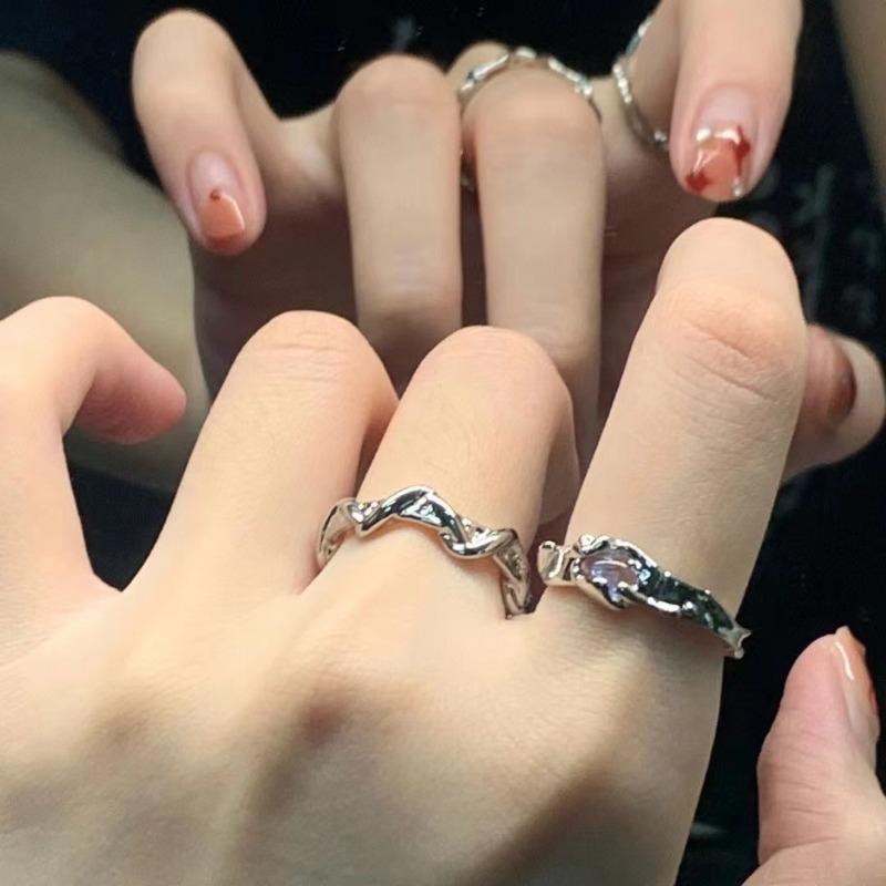 Ins Trendy Y2K Moonstone Irregular Ring Personalized Wave Rings for Women Men Adjustable Opening Ring Fashion Jewelry Gifts