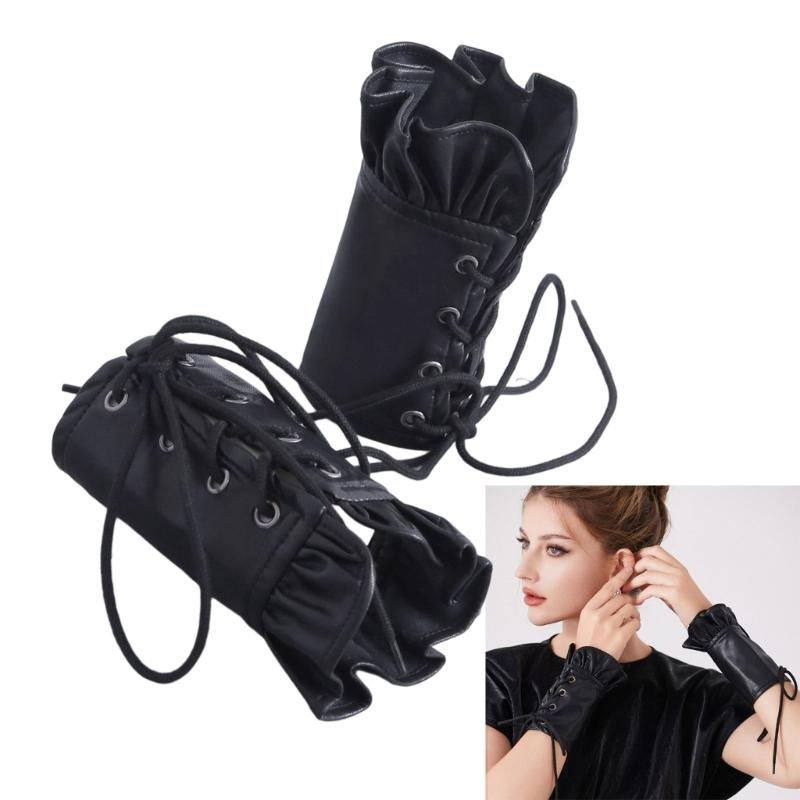 Premium PU Leather Gothic Cuffs With Adjustable Lace Up Design For Music Festivals And Costume Parties