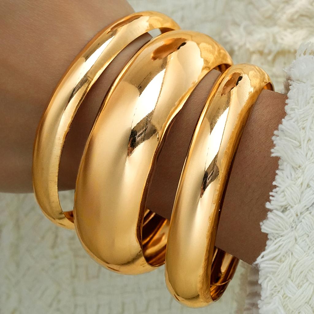 3 Stuks Vintage Dikke Brede Armbanden Set voor Vrouwen Punk Eenvoudig Gouden Kleur Geometrische Manchet Armbanden Trendy Feest Hip Hop Sieraden Nieuw