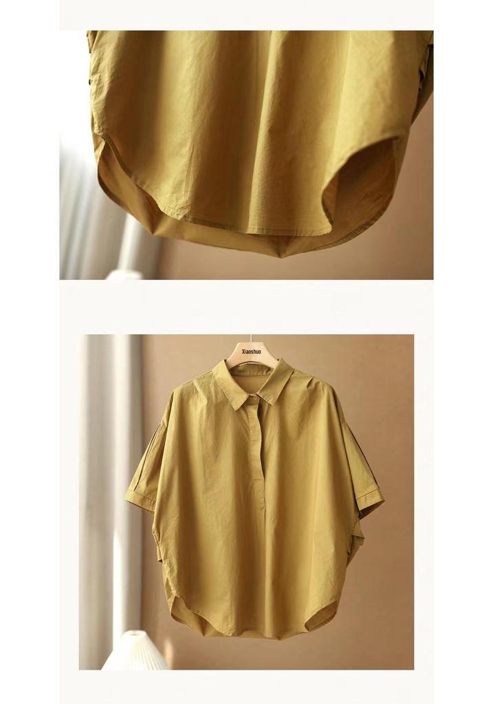 2025 Women's Plus Size Loose Fit Shirt - Japanese Korean Style, Short-Sleeved, Summer Top for Chubby Girls