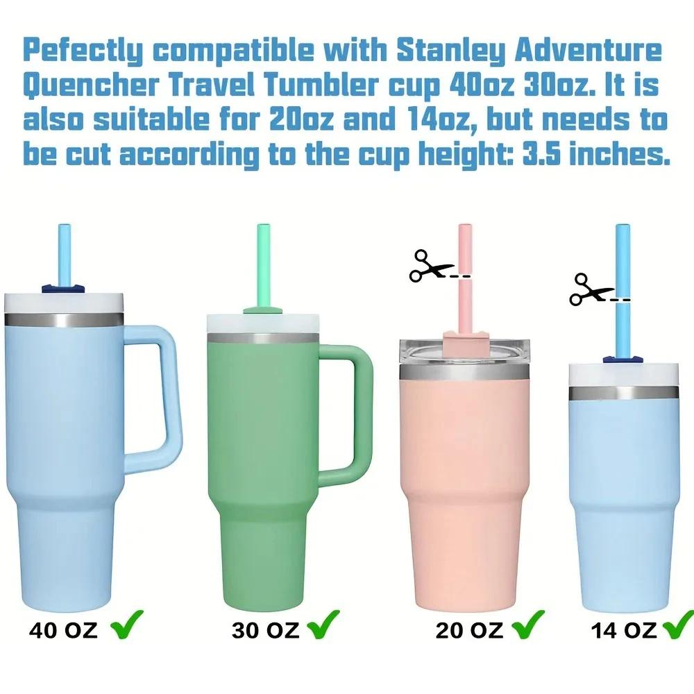 6 Pcs Replacement Long Silicone Straw With Brush Flexible Straws Compatible With Stanley 40/30 Oz Cup Cocktails Party Bar