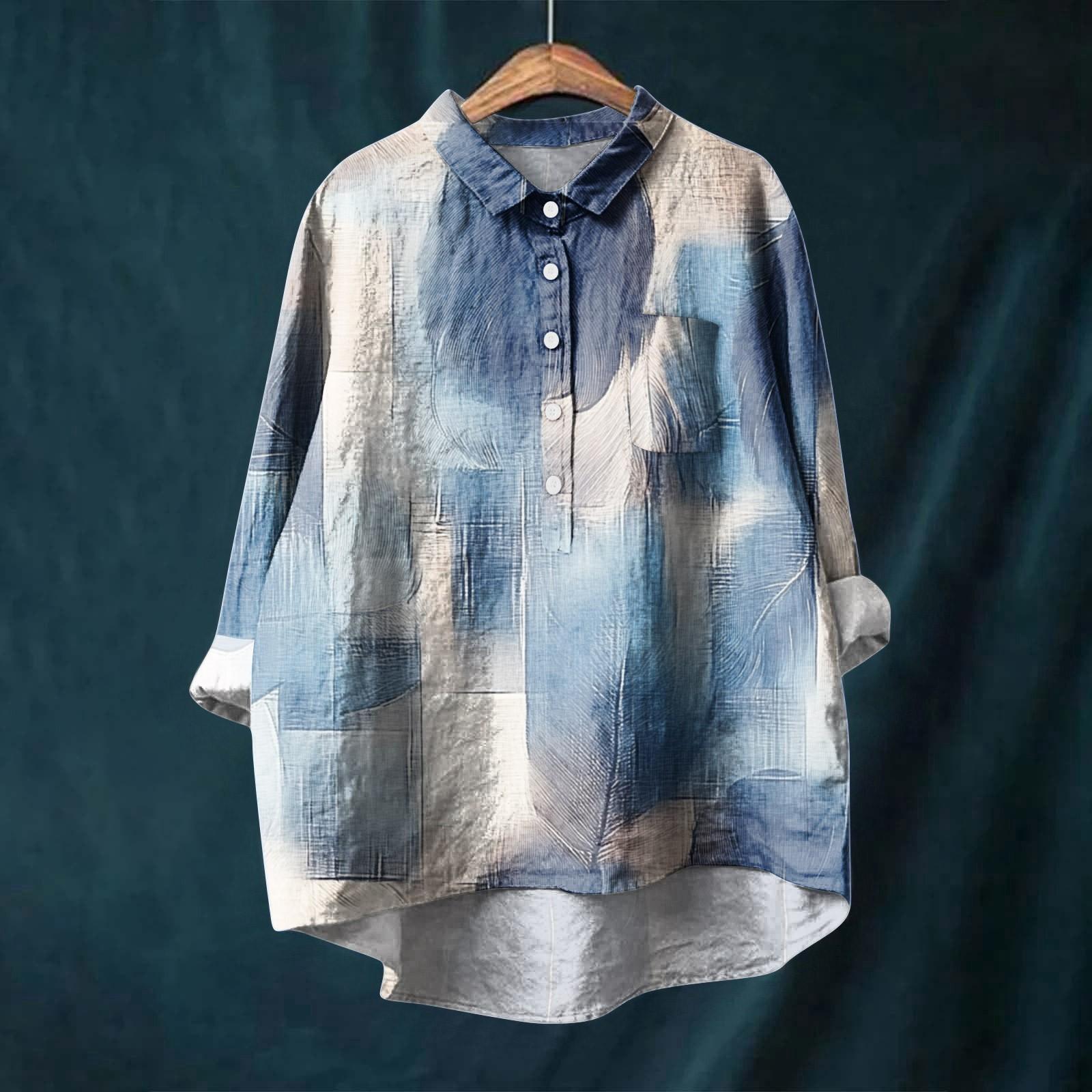 

Женская рубашка с длинным рукавом, на пуговицах, винтажный цветочный принт, повседневный подол, неровный, рубашечный воротник, топ M