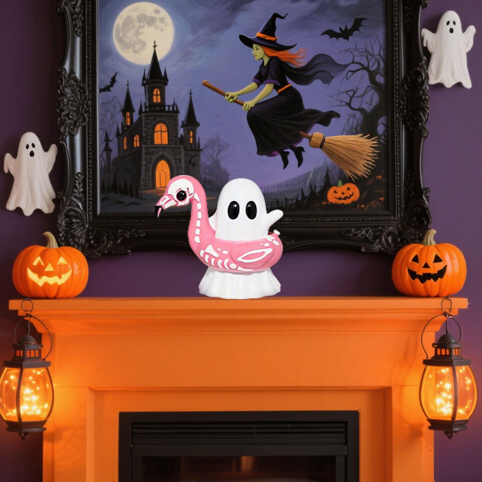 

5-дюймовая фигурка для украшения на Хэллоуин, милый фламинго, надувной бассейн, маленькая статуэтка, реквизит на Хэллоуин, предмет для украшения дома/рабочего стола One Size